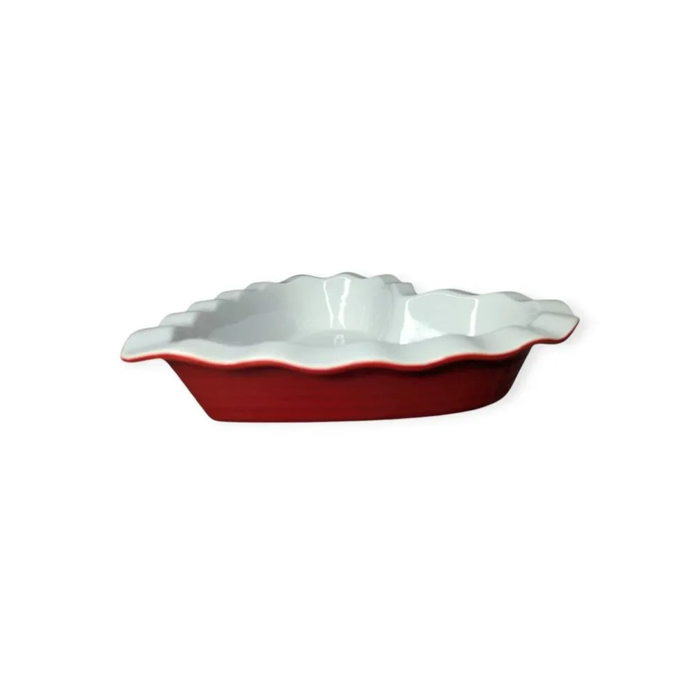 Crate & Barrel Valentines Day Red & White Heart Ruffle Dish Large 395-048 NWT